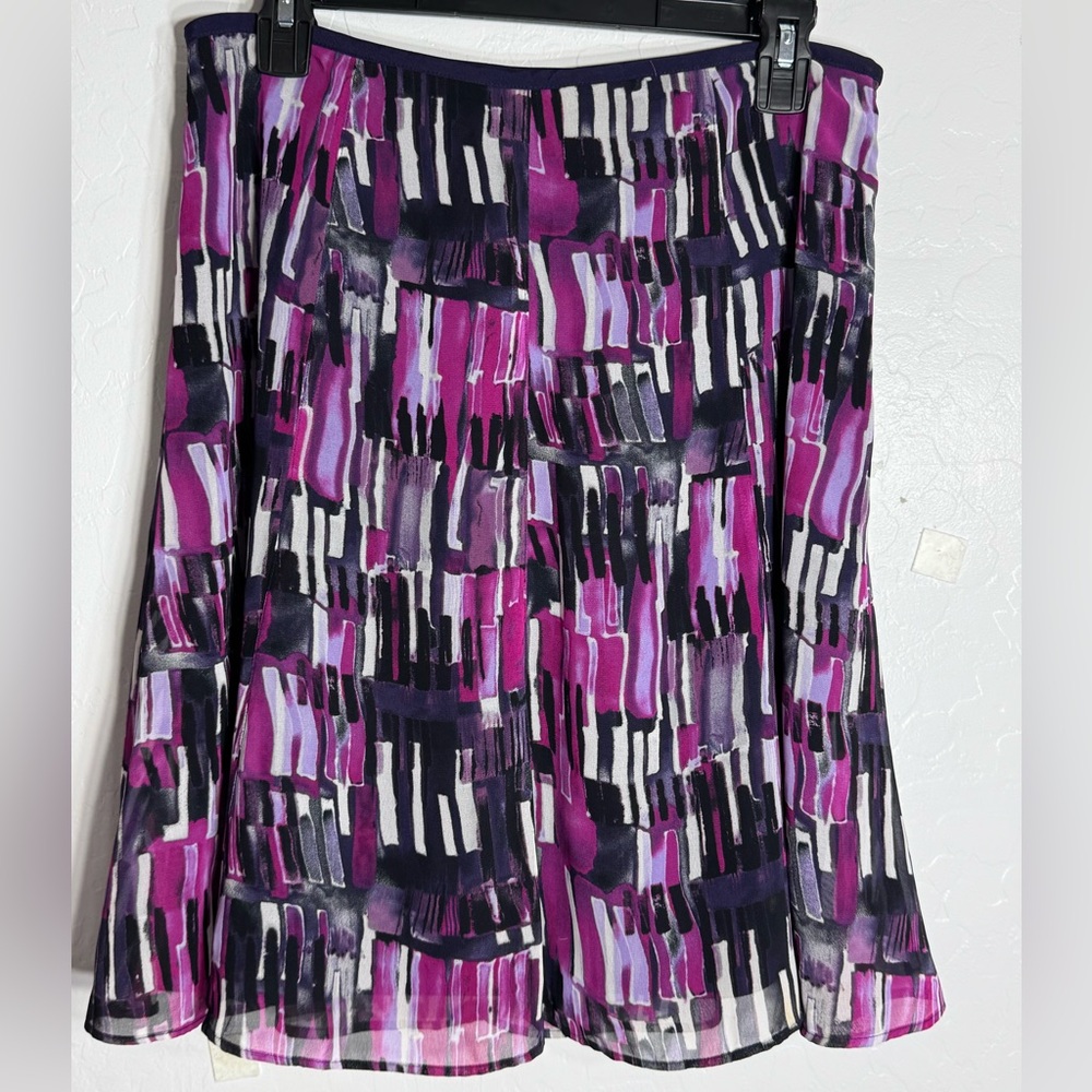 Ann Taylor Petites 6P Abstract Purple Black White Lined A-Line‎ Skirt